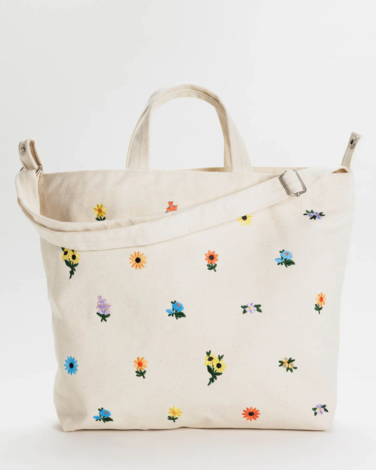 Horizonal Zip - Embroidered Floral  - Baggu Duck Tote (Canvas)